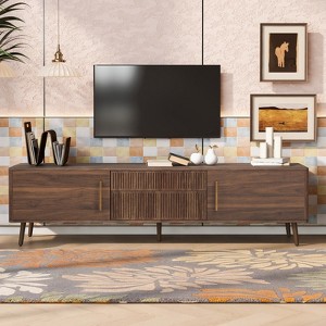 TIRAMISUBEST Mid Century TV Stand 70.8 inch Media Console 2 Drawers Cable Management Solid Wood Legs Storage Living Room Bedroom Home - 1 of 4