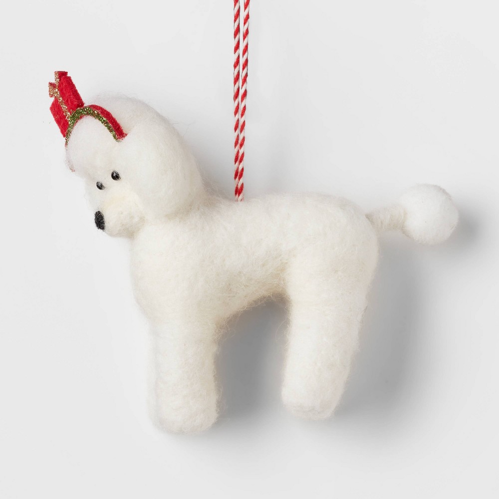 Assorted of Felted Wool Poodle Dog Wearing Gift Headband Christmas Tree Ornament White - Wondershop™