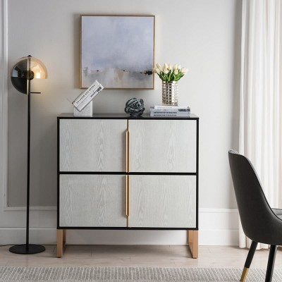 42'' White Accent Storage Cabinet with 4 Doors and Metal Base, Modern Sideboard Buffet or Coffee Bar Decorative Cabinet for Kitchen -Maison Boucle