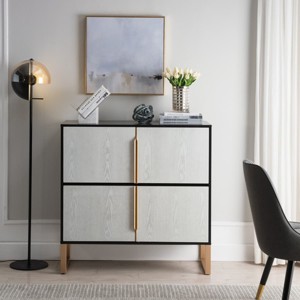 42'' White Accent Storage Cabinet with 4 Doors and Metal Base, Modern Sideboard Buffet or Coffee Bar Decorative Cabinet for Kitchen -Maison Boucle - 1 of 4