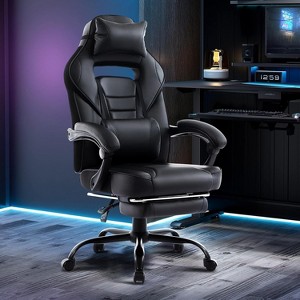 Ergonomic Gaming Chair, High-Back PU Computer Chair, Retractable Footrest, Height Adjustable, Adjustable Lumbar & Headrest, Swivel Office Chair - 1 of 4