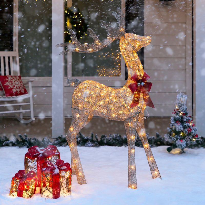 Best Choice Products 5ft Pre-Lit Reindeer Yard Christmas Decoration, Gold Holiday Deer w/ 150 Lights, Stakes, Zip Ties, 4 of 9