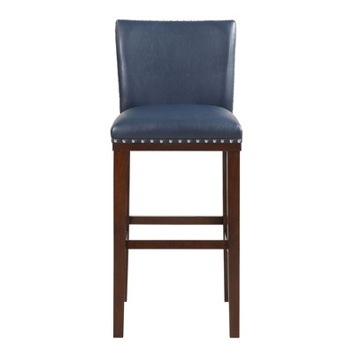 Bar Height Polyurethane Tiffany Bar Chair (Set of 2) with Solid Wood Legs, Nailhead Trim, Stretchers for Comfort, Finish and Floor Glides