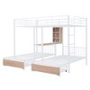Full Over Twin & Twin Triple Bunk Bed with Drawers, Multi-functional Metal Frame Bed with desks and shelves in the middle, White - 3 of 4