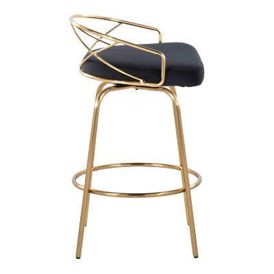 Charlotte 26" Black Velvet and Gold Metal Swivel Counter Stool Set