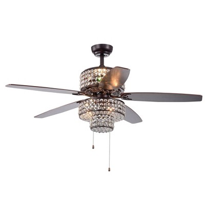 52" x 52" x 26" 5-Blade Tierna Rustic Lighted Ceiling Fan with Crystal Shade Brown - Warehouse Of Tiffany