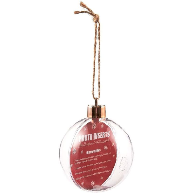 Juvale 4 Pack Clear Hanging Photo Ornament Balls for Christmas Tree Decorations, Holiday Decor, 2.75 x 4.7 in, 4 of 8