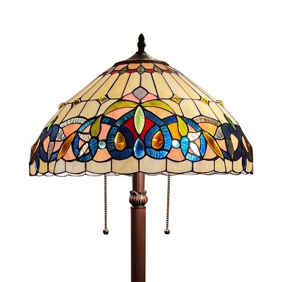 Victorian Tiffany-Style Dark Bronze Stained Glass Floor Lamp
