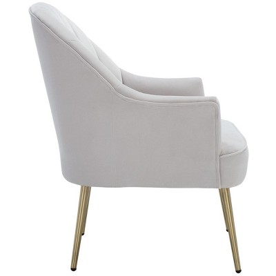 Elegance Art Deco Light Grey Velvet Accent Chair with Gold Metal Legs