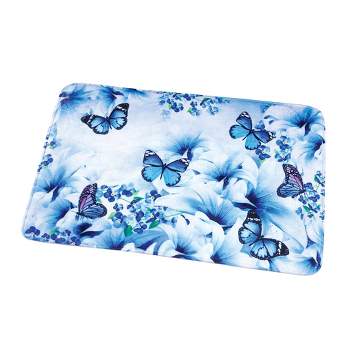Collections Etc Blue Butterfly Garden Soft Bath Rug 29.5" x 19.5" x 0.63"