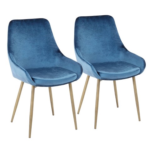 Set Of 2 Diana Contemporary Chair Satin Brass Blue Velvet Lumisource Target