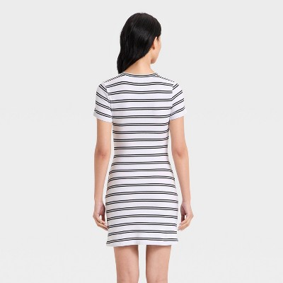 Женские платья A New Day Women's Short Sleeve Tie-Front Knit Mini Dress - A New Day™ White/Black Striped S — фото 2