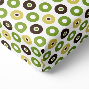 Bacati - Mod Dots Green Yellow Beige Chocolate 100 percent Cotton Universal Baby US Standard Crib or Toddler Bed Fitted Sheet - 1 of 4