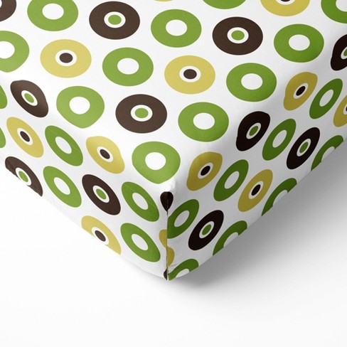 Bacati - Mod Dots Green Yellow Beige Chocolate 100 percent Cotton Universal Baby US Standard Crib or Toddler Bed Fitted Sheet - image 1 of 4