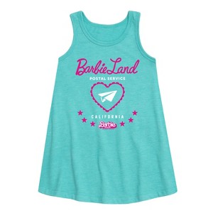 Girls' - Barbie - Barbie Land Postal Service California Graphic Sleeveless Aline Dress - 1 of 3