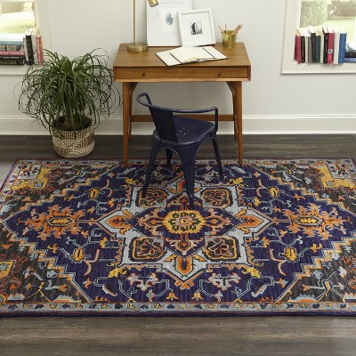Navy Wool Tufted Medallion Accent Rug 2' x 3'