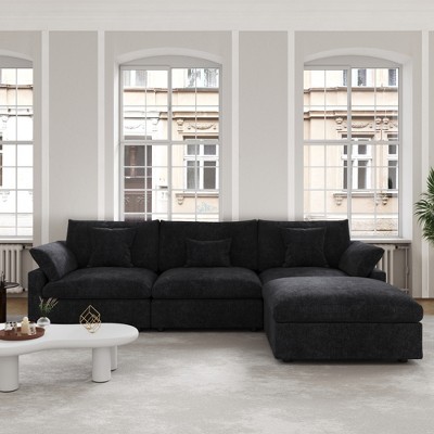 120"Cloud Couch Sectional for Living Room,Convertible L Shape Couch with Ottoman, Down Filled Modular Sectional Sofa Couch