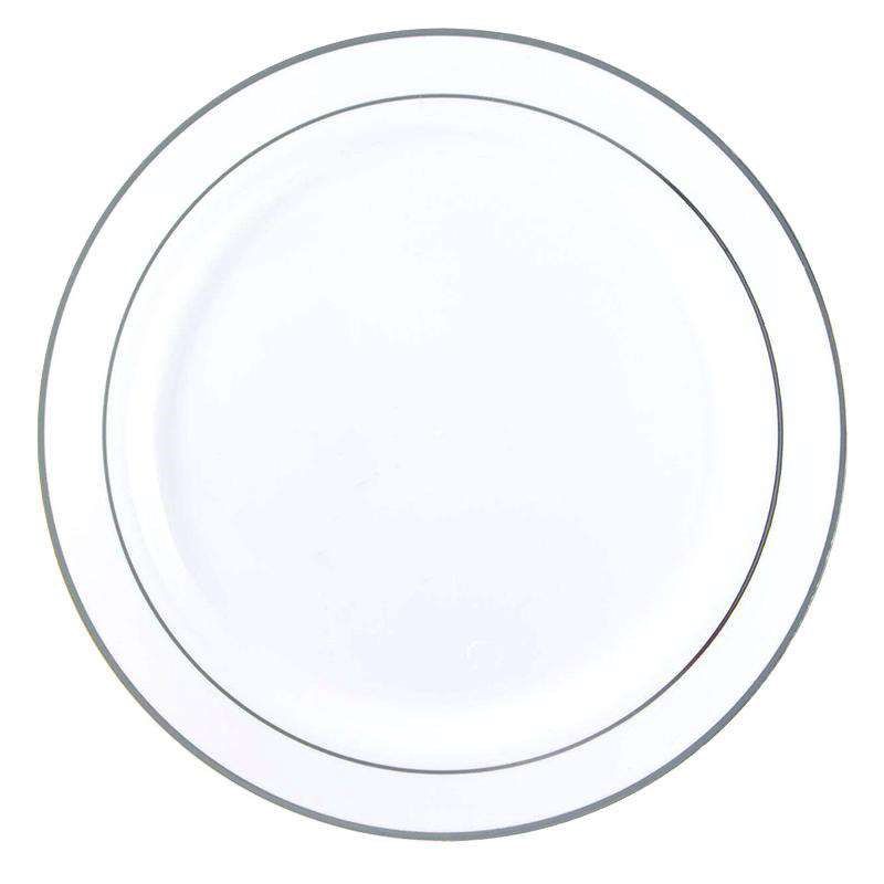 Smarty Had A Party 6" White with Silver Edge Rim Plastic Pastry Plates (120 Plates), 1 of 5