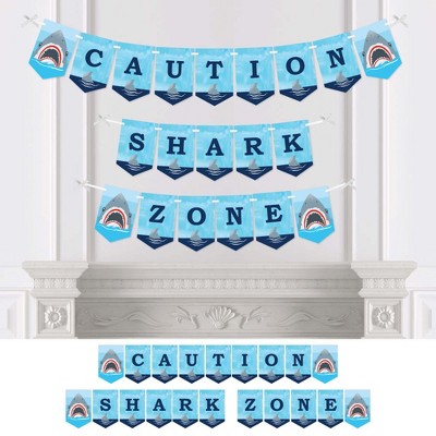 Big Dot of Happiness Shark Zone - Jawsome Shark Viewing Week Party Bunting Banner - Party Decorations - Caution Shark Zone