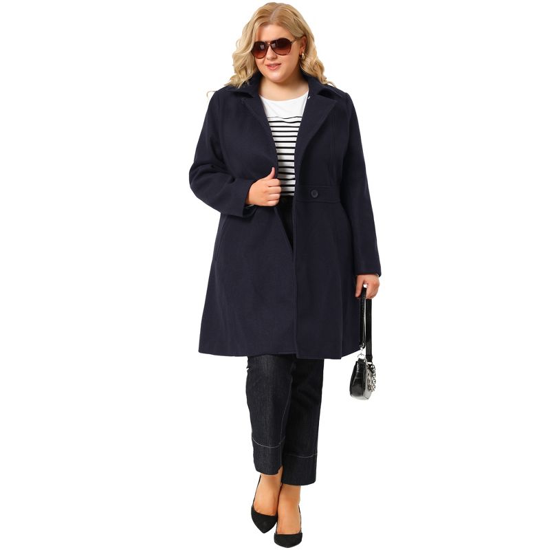 Agnes Orinda Women's Plus Size Notched Lapel Single Breasted Winter Long Pea Coat, 3 of 7