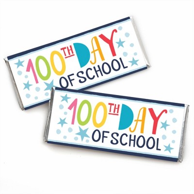Big Dot of Happiness Happy 100th Day of School - Candy Bar Wrapper 100 Days Party Favors - Set of 24
