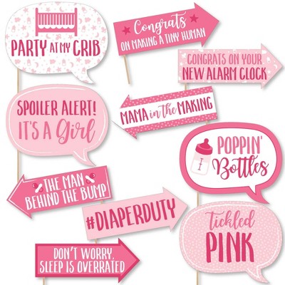 Big Dot of Happiness Funny It's a Girl - Pink Baby Shower Photo Booth Props Kit - 10 Piece