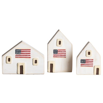 Transpac Mini Wood Houses w/Flags Home Decorations Patriotic