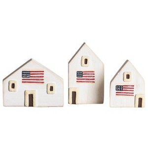 Transpac Mini Wood Houses w/Flags Home Decorations Patriotic - 1 of 2