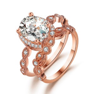 Amara Bridal Set Engagement Ring Wedding Band Cubic Zirconia Ginger Lyne Collection - 1 of 4