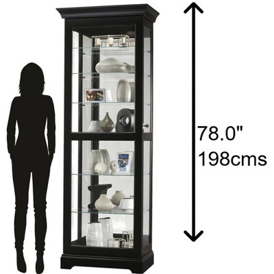 Black Satin Traditional Lighted Curio Cabinet with Glass Shelves