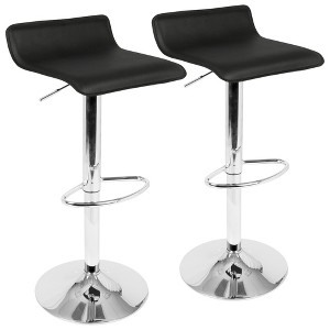 Contemporary Adjustable Barstool in Antique Metal and Camel Faux Leather with 360¡ã Swivel and Built-In Footrest, Set of 2 - 1 of 4