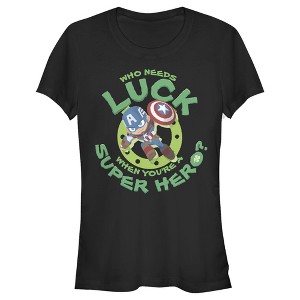 Juniors Womens Marvel St. Patrick's Day Captain America Who Needs Luck T-Shirt - 1 of 4
