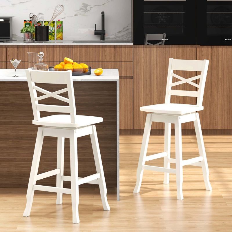 Costway 2 PCS 24"/30" Counter/Bar Height Stool Rubber Wood Swivel Bar Stool with Inclined Backrest White, 5 of 9