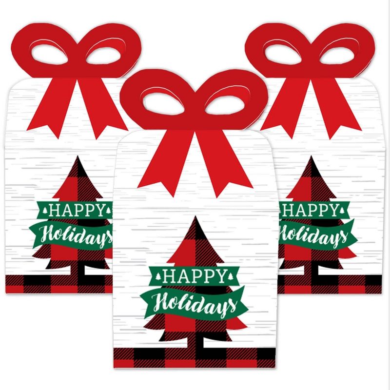 Big Dot of Happiness Holiday Plaid Trees - Square Favor Gift Boxes - Buffalo Plaid Christmas Party Bow Boxes - Set of 12, 2 of 9