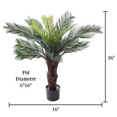 Lush Green 3-Foot Faux Cycas Palm Tree in Plastic Pot