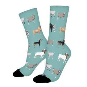 Goat Breeds Blue Women Printed Crew Socks Funny Funky Socks Soft Polyester Novelty Gifts for Artists Men - 1 of 1