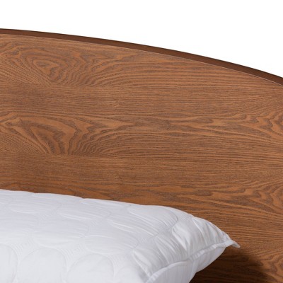 Walnut Brown Queen Wood Frame Platform Bed with Curved Headboard