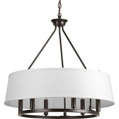 Elegant Antique Bronze 6-Light Chandelier with Summer Linen Shade