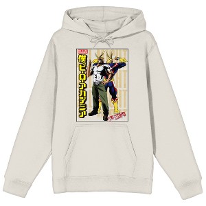 My Hero Academia: Season 1 All Might Normal & with Costume, Kanji Title Logo, Name Text on Sand Adult Hoodie - 1 of 3