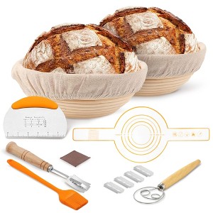 Cheer Collection 2-Piece Bread Proofing Basket Set – Round Sourdough Banneton Baskets with Essential Baking Tools - 1 of 4
