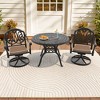 3-Piece Round Cast Aluminum Patio Set with Swivel Chairs,Blue Cushions,and Umbrella Hole - 3 of 4