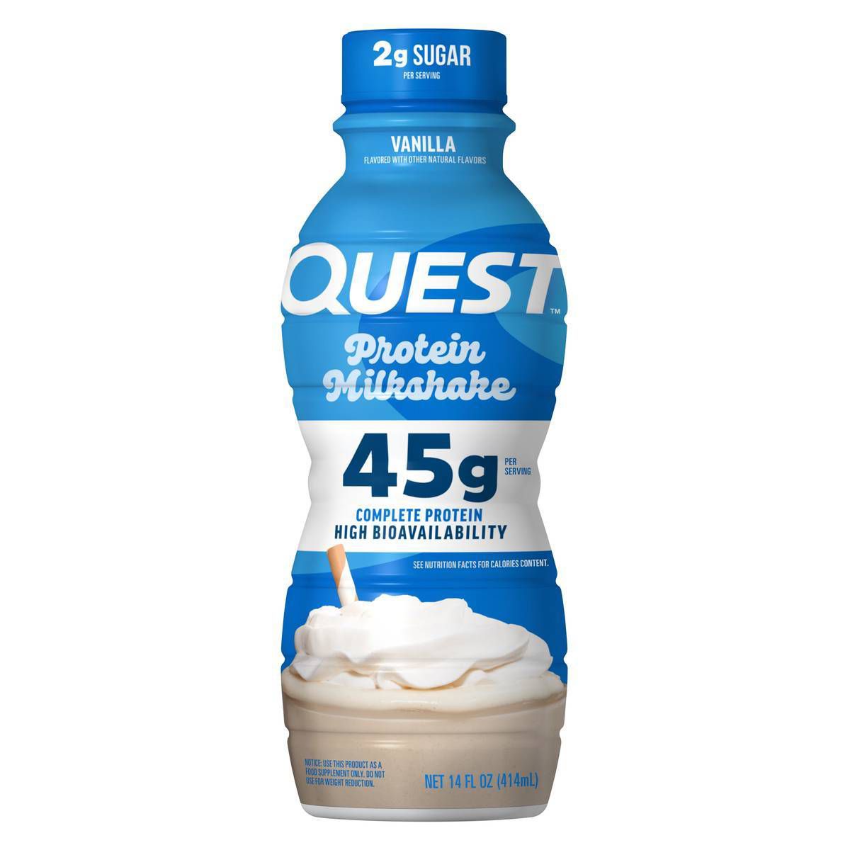 Quest 45g Protein Milkshake, Vanilla Flavored, Protein Rich, Low Sugar - 4 fl oz Bottle