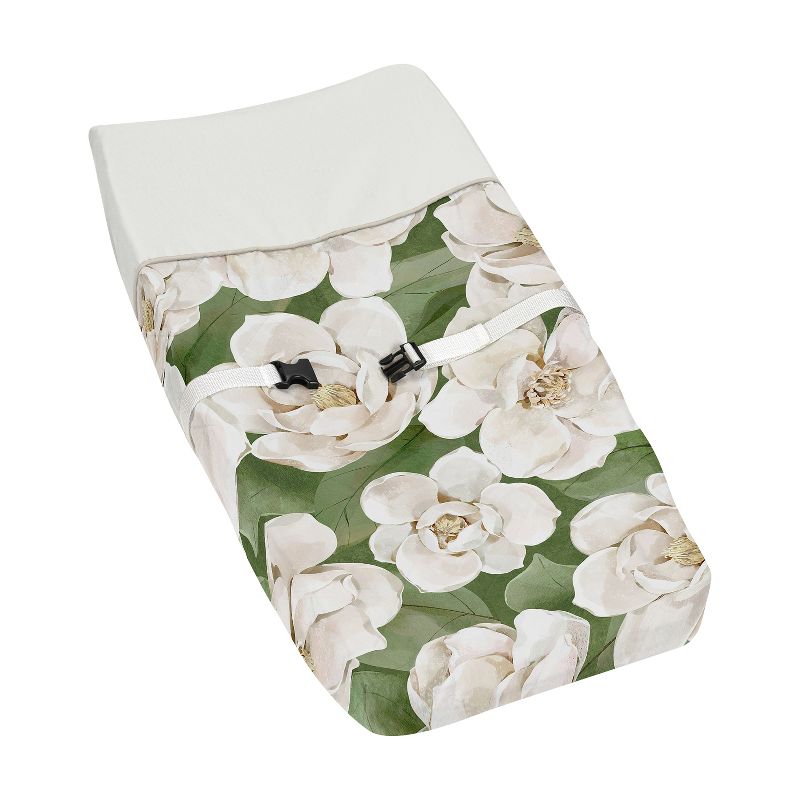Sweet Jojo Designs Girl Changing Pad Cover Watercolor Magnolia Green and Ivory, 1 of 7