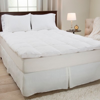 Hastings Home Queen-Size Duck Feather Bedding Topper With 2" Gusset - White