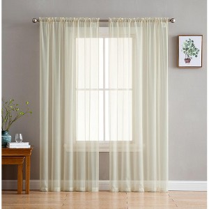 HLC.ME Sheer Voile Transparent Window Treatment Rod Pocket Curtain Panels - Set of 2 - 1 of 4