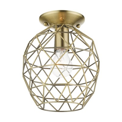 Geometrix Antique Brass 8" LED Indoor/Outdoor Flush Mount