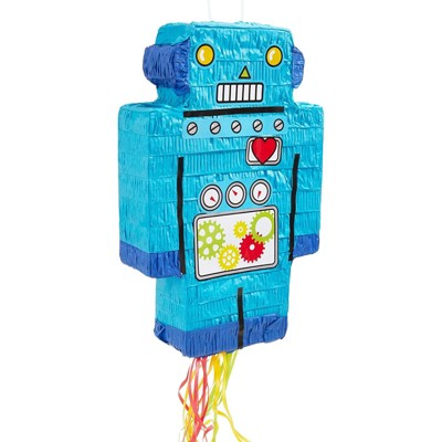Blue Panda Robot Pull String Pinata for Boy Baby Shower, Kids Birthday, Science Game Party Supplies