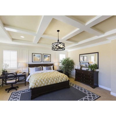 Brushed Nickel Drum Pendant Light with Matte Black Accents