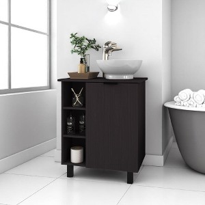 24" Bathroom Vanity with Integrated Sink – Modern Freestanding Cabinet with Open Shelves and Storage, No Faucet Included - 1 of 4