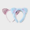 Girls' 2pk Glitter and Faux Fur Cat Ear Headband - Cat & Jack™ Pink/Blue - 2 of 3